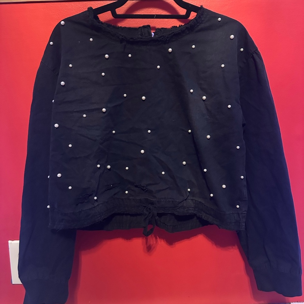 Black Pearl-Embellished Women's Top